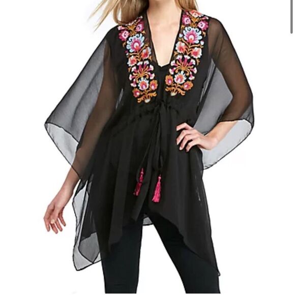 BCBGeneration Black Sheer Embroidered Kimono Jacket Size OS - Picture 1 of 8